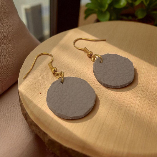 Circle leather earrings, stainless steel