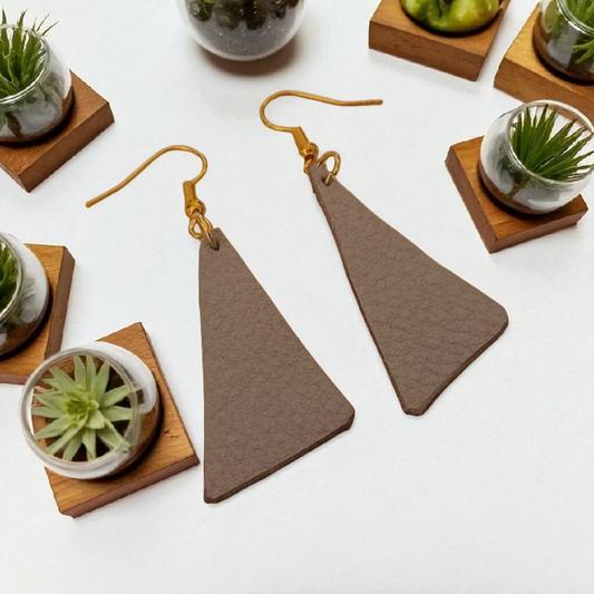 A-symetrical triangle veg tan leather earrings